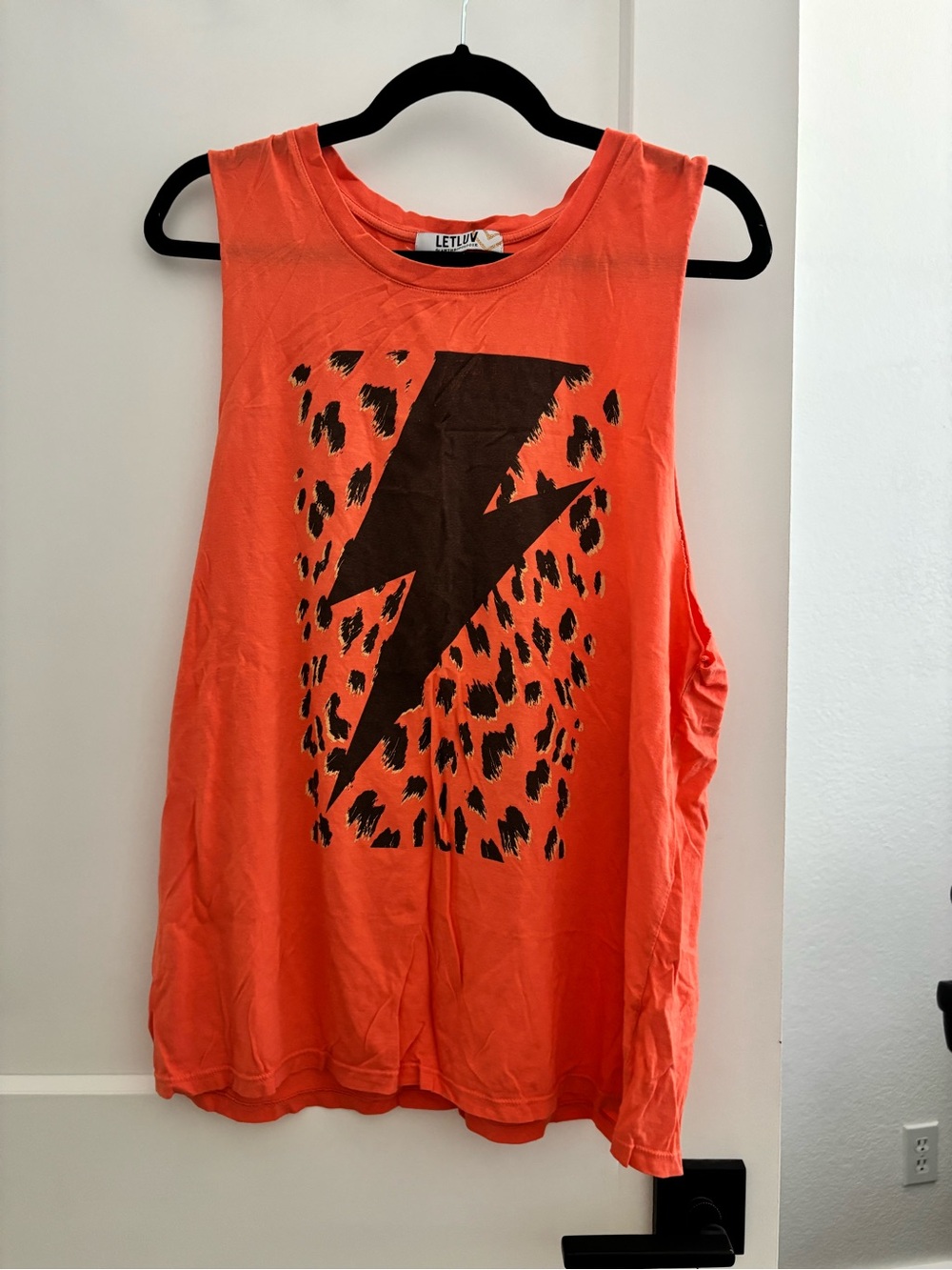 Anthropologie LETLUV Coral Orange Graphic Tee with Black Accents